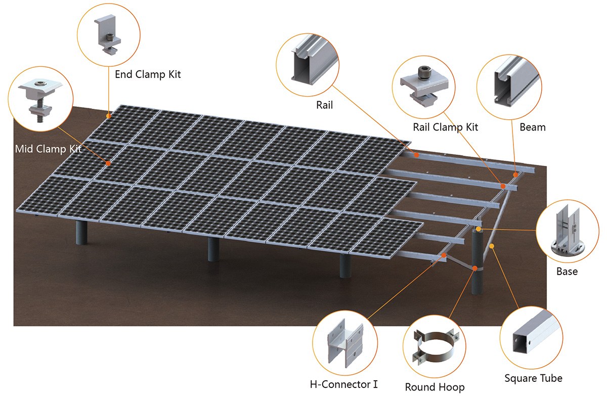 Exploded View: HDG Steel Piles + AL6005-T5 Arms