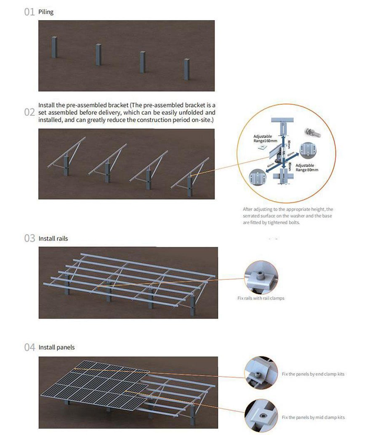 Exploded View: HDG Steel Piles + AL6005-T5 Arms